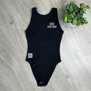 VISION STREETWEAR Black Ribbed Sleeveless Backless Bodysuit Women’s Size Small